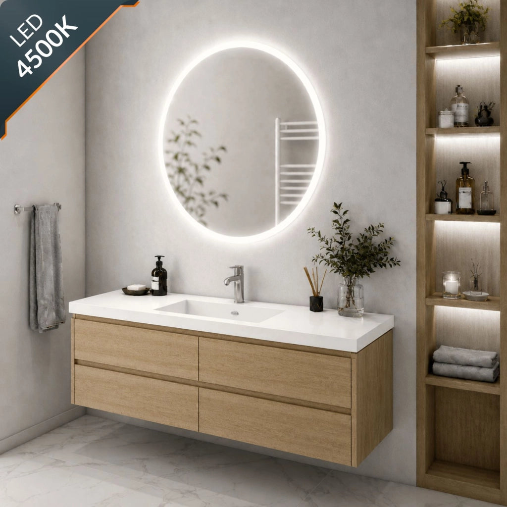 Specchio tondo led dimmerabile con interruttore touch per arredo bagno elegante da parete *** misura Ø60, tonalità ...