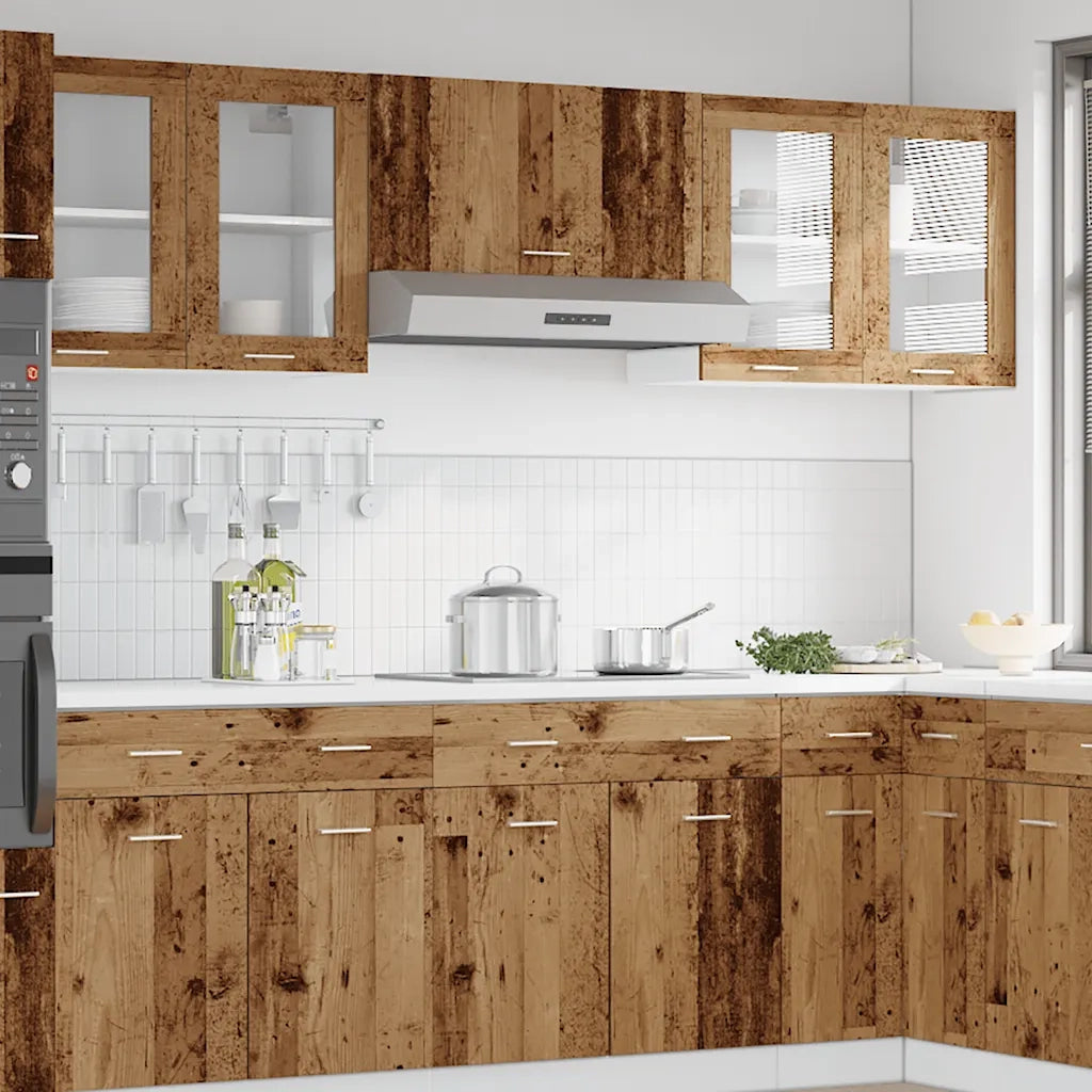 vidaXL Mobile Pensile con Vetro “Lyon” Legno Antico 80x31x60 cm