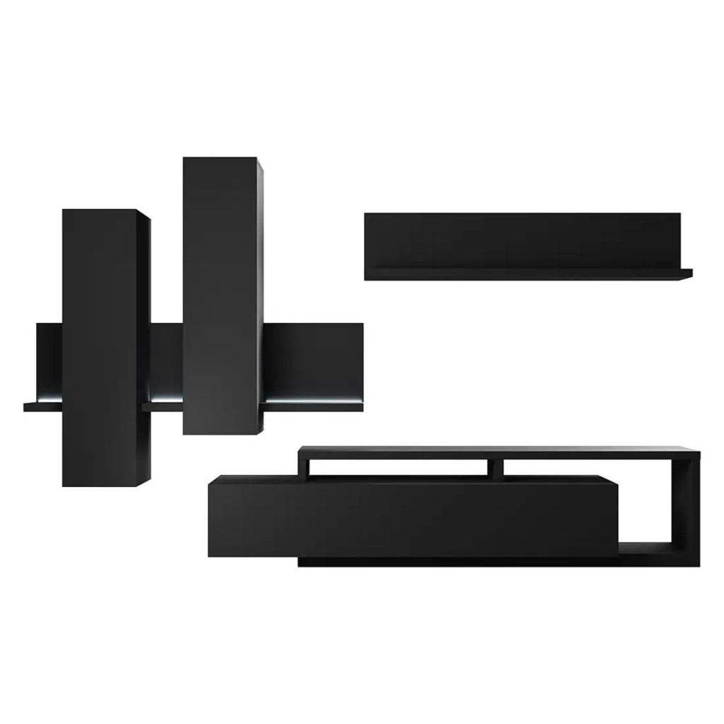 Set di mobili da soggiorno con LED collezione BERGAMO. Colore nero super opaco.