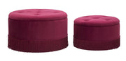 Puff Contenitore Lines New Coppia Bordeaux Ø71x41-55x33 cm in Legno Spugna e Poliestere Bordeaux
