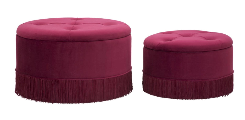 Puff Contenitore Lines New Coppia Bordeaux Ø71x41-55x33 cm in Legno Spugna e Poliestere Bordeaux