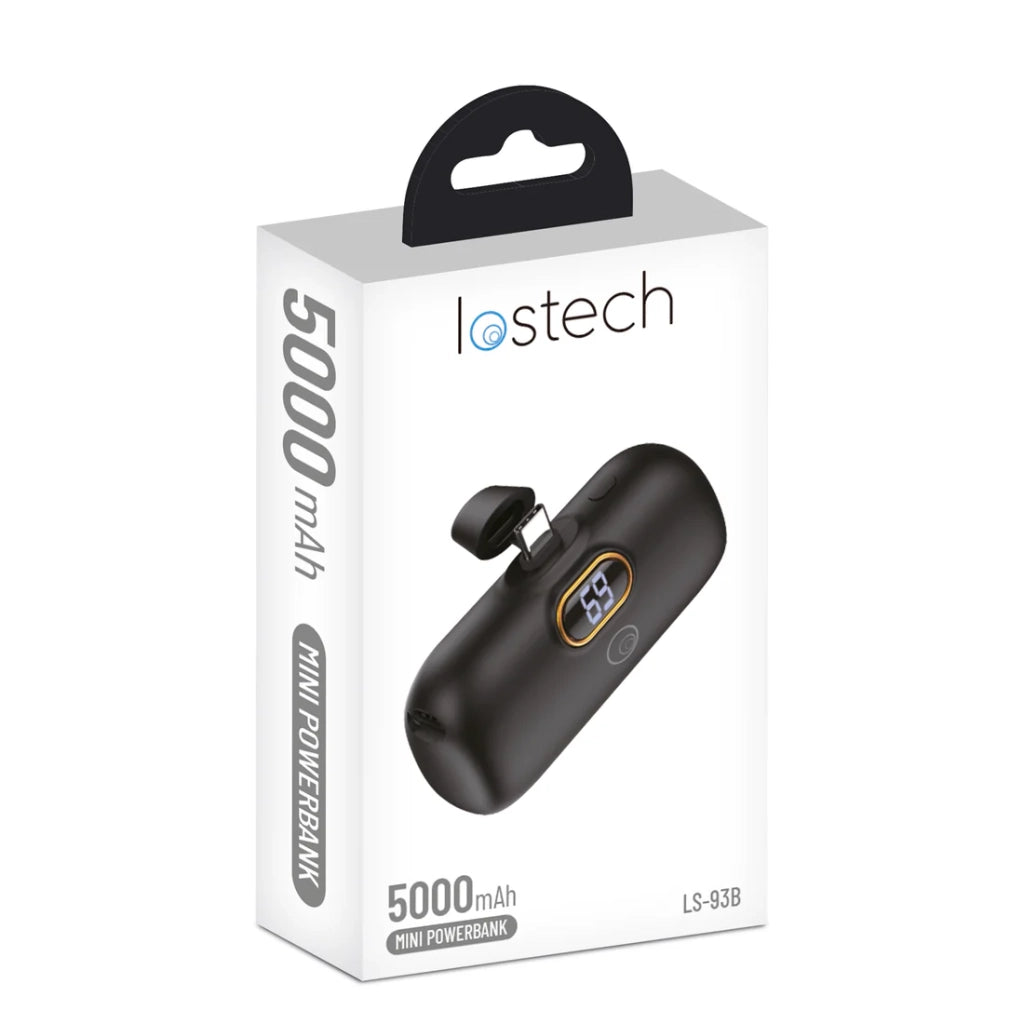 BATTERIA PORTATILE 'MINI POWER BANK' MOD. LS93 5000 mAh - nero  - LOSTECH