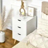 Comodino 3 Cassetti, Tavolino da Comodino, Mobiletto dallo Stile Scandinavo, in Legno, 40 x 35 x 68,5 cm, Bianco