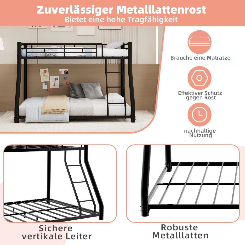 Letto a castello in ferro nero 90x190 e 140x190 cm