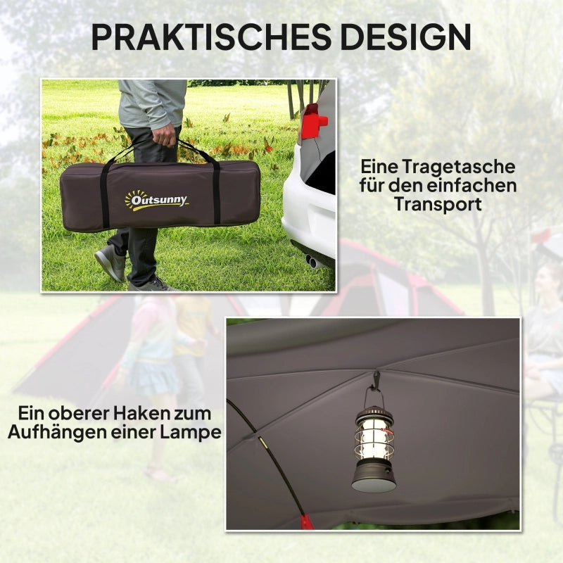 Tenda a tunnel; tenda da campeggio per 4-6 persone; con 3 stanze; gancio leggero; tenda di gruppo con doppie porte; tenda familiare idropellente da 3000mm; per giardino; campeggio; grigio
