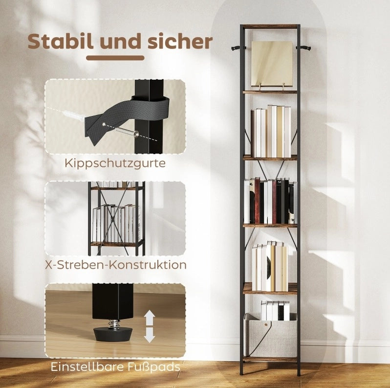 Libreria set da 2 30x30x174，5 cm marrone rustico， 6 ripiani， salvaspazio