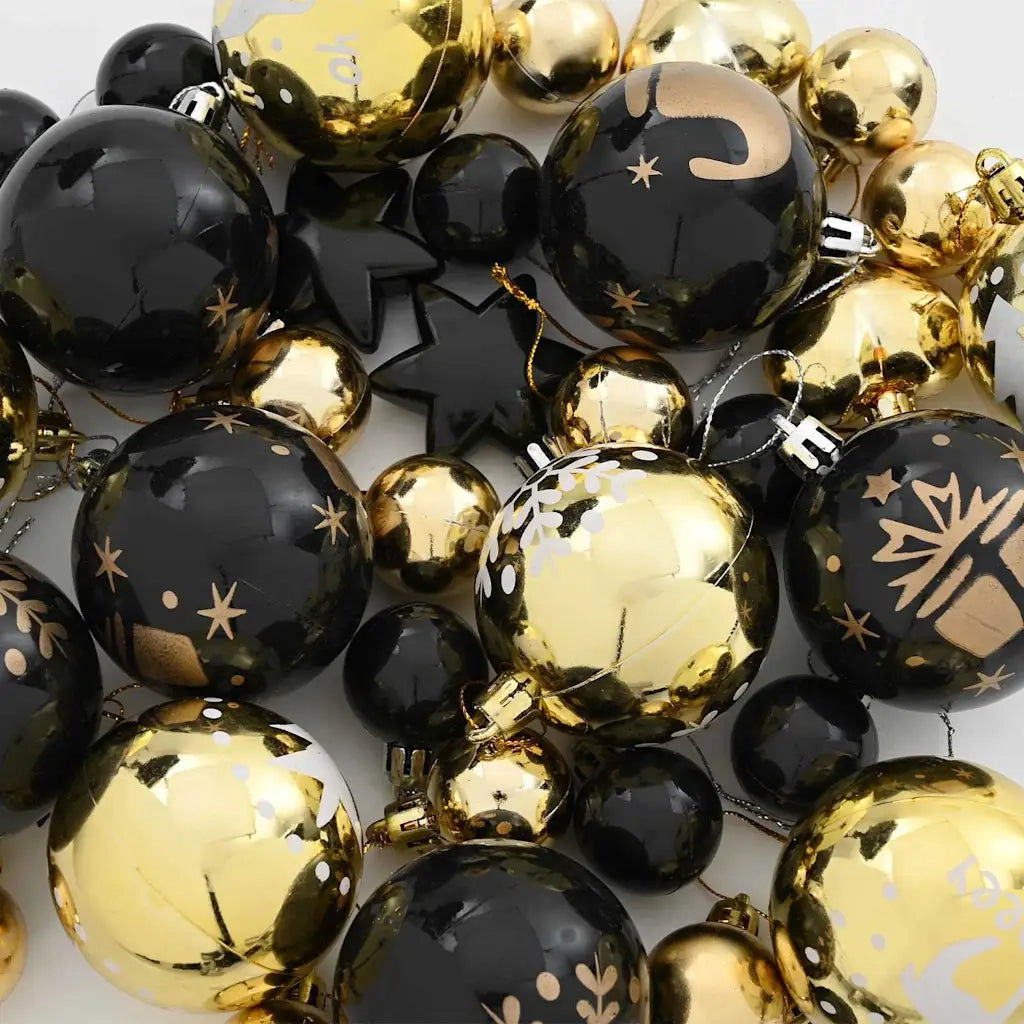Set di Palle di Natale 40 pz Nero e Oro Plastica CFW2627657