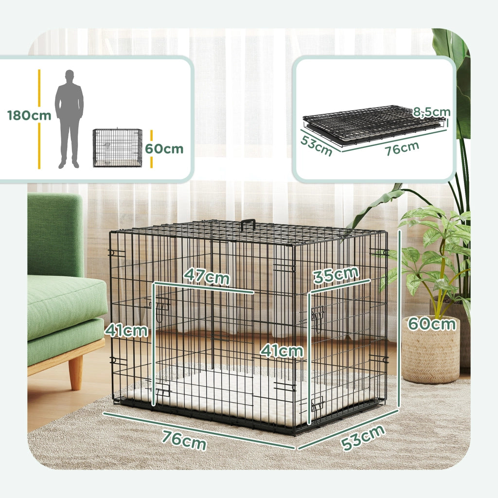 Cuccia per Cani Pieghevole con Cuscino ¨C zephmum ¨C Nero e Beige 75x48.5x53 cm