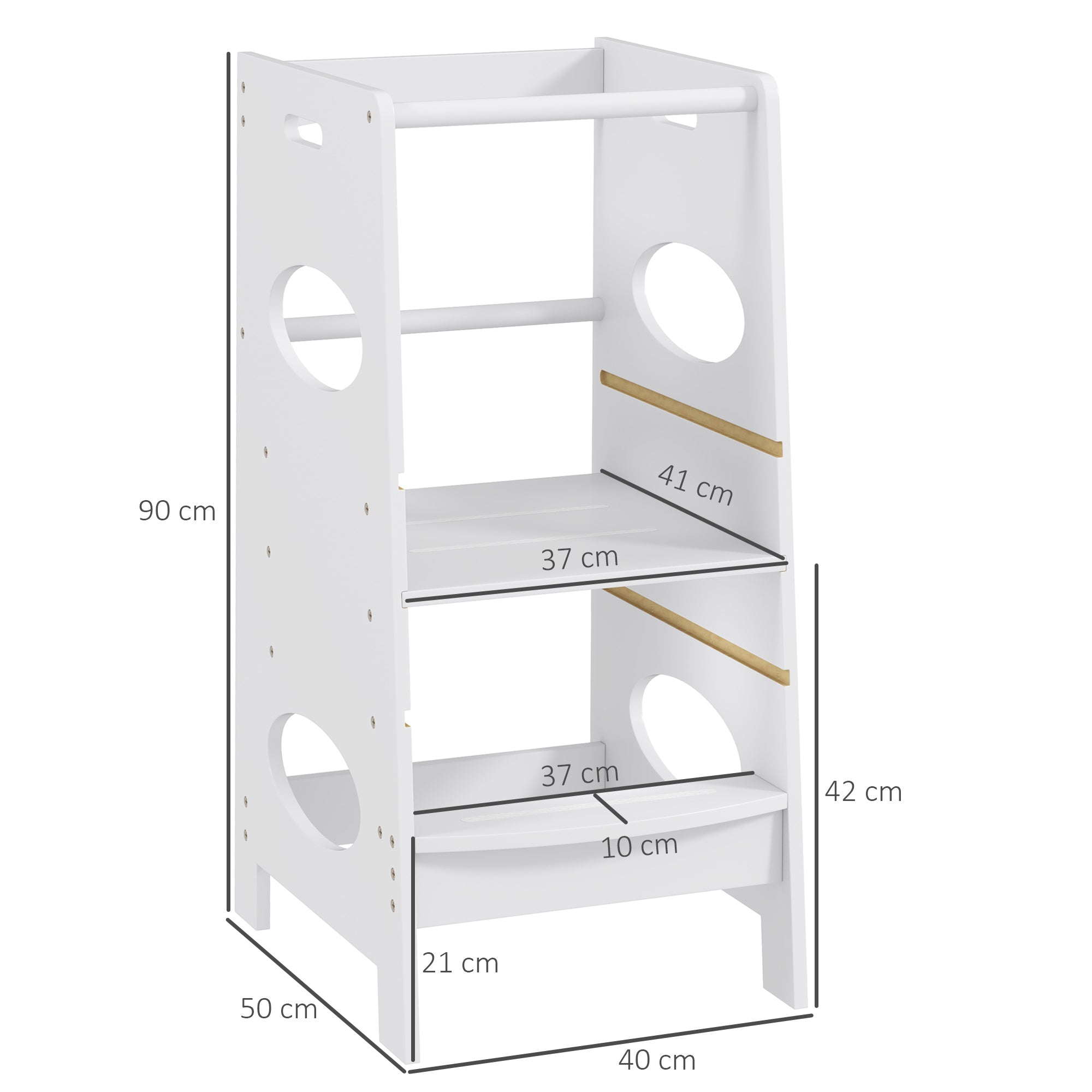 Torre Montessoriana per Bambini 3-6 Anni 40x50x90 cm con Altezza Regolabile in MDF Bianco