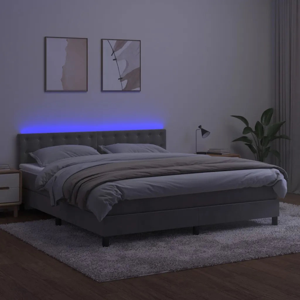 Letto a Molle Materasso e LED Grigio Chiaro 160x200 cm Velluto cod mxl 63896