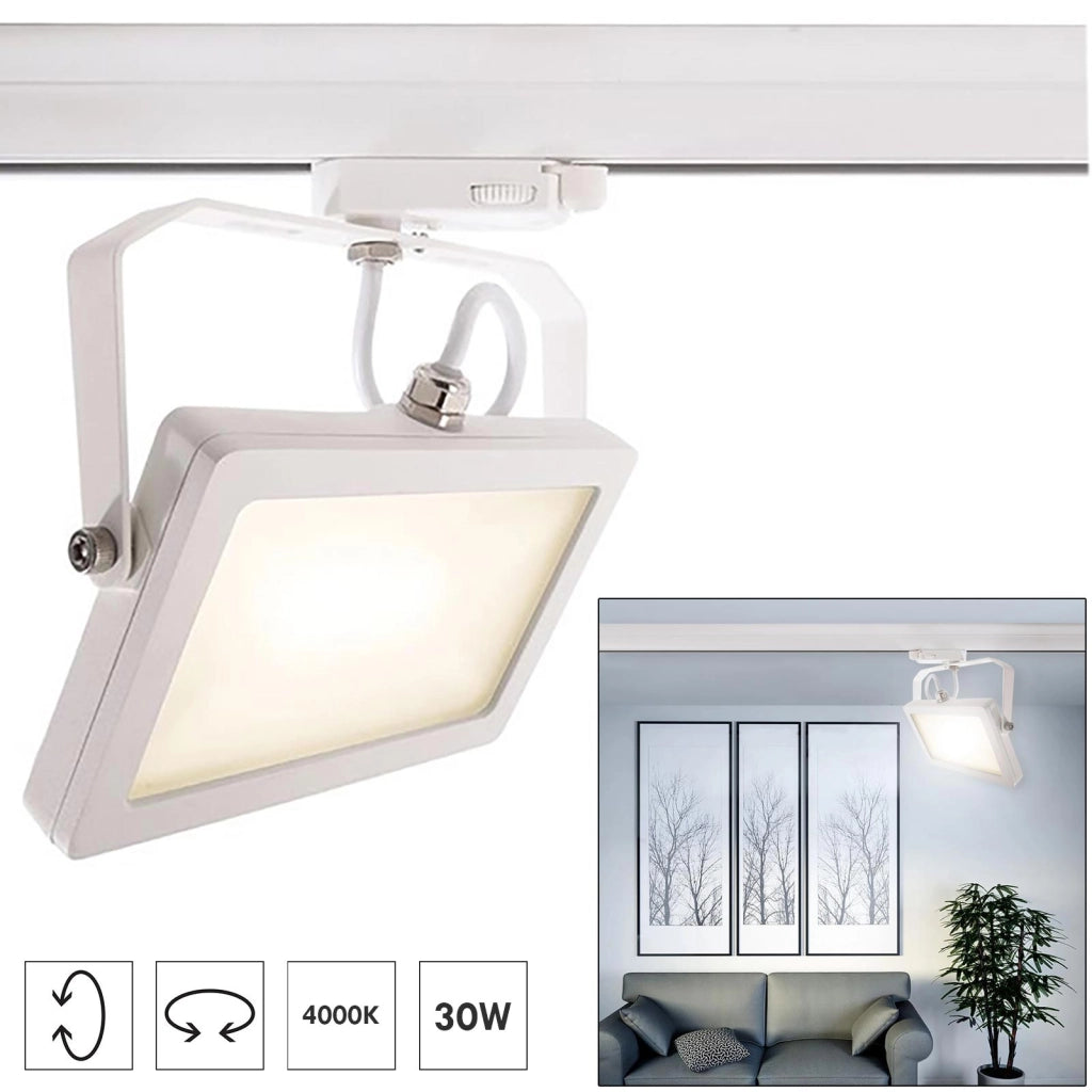 Faretto track per binario trifase LED 30W bianco luce con staffa orientabile illuminazione vetrina sala espositiva ufficio 230V 4000K