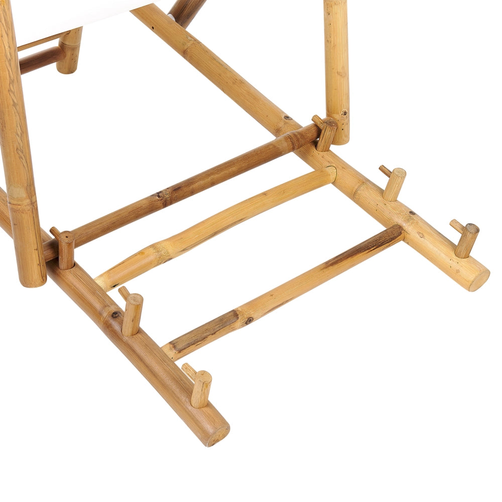 Set di 2 Sdraio Pieghevoli in Legno di Bambù con Telo Bianco Sporco