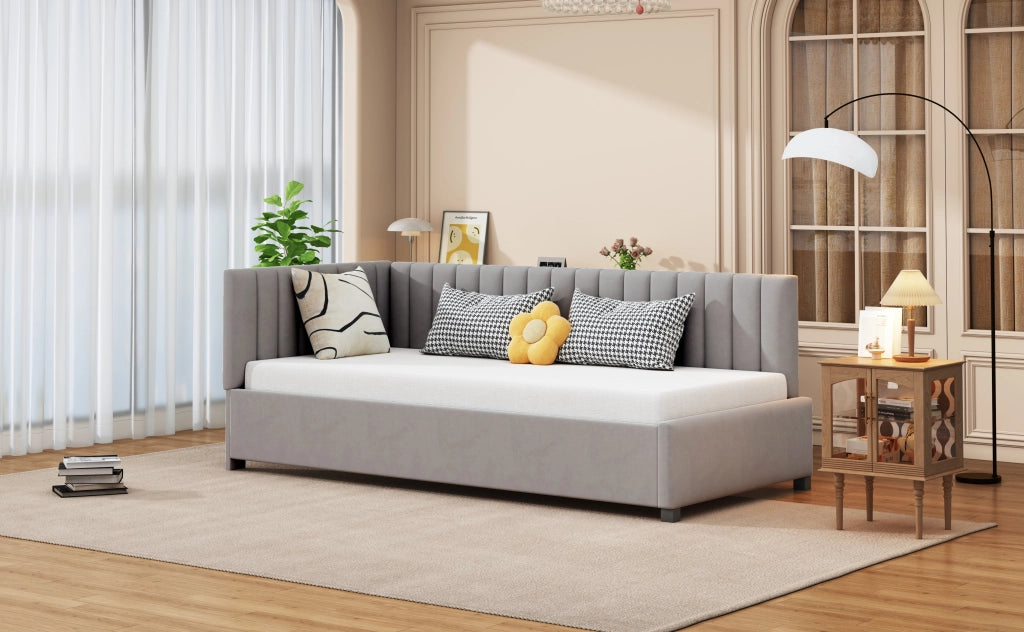 Letto sofà multifunzione in velluto grigio 90x200 cm