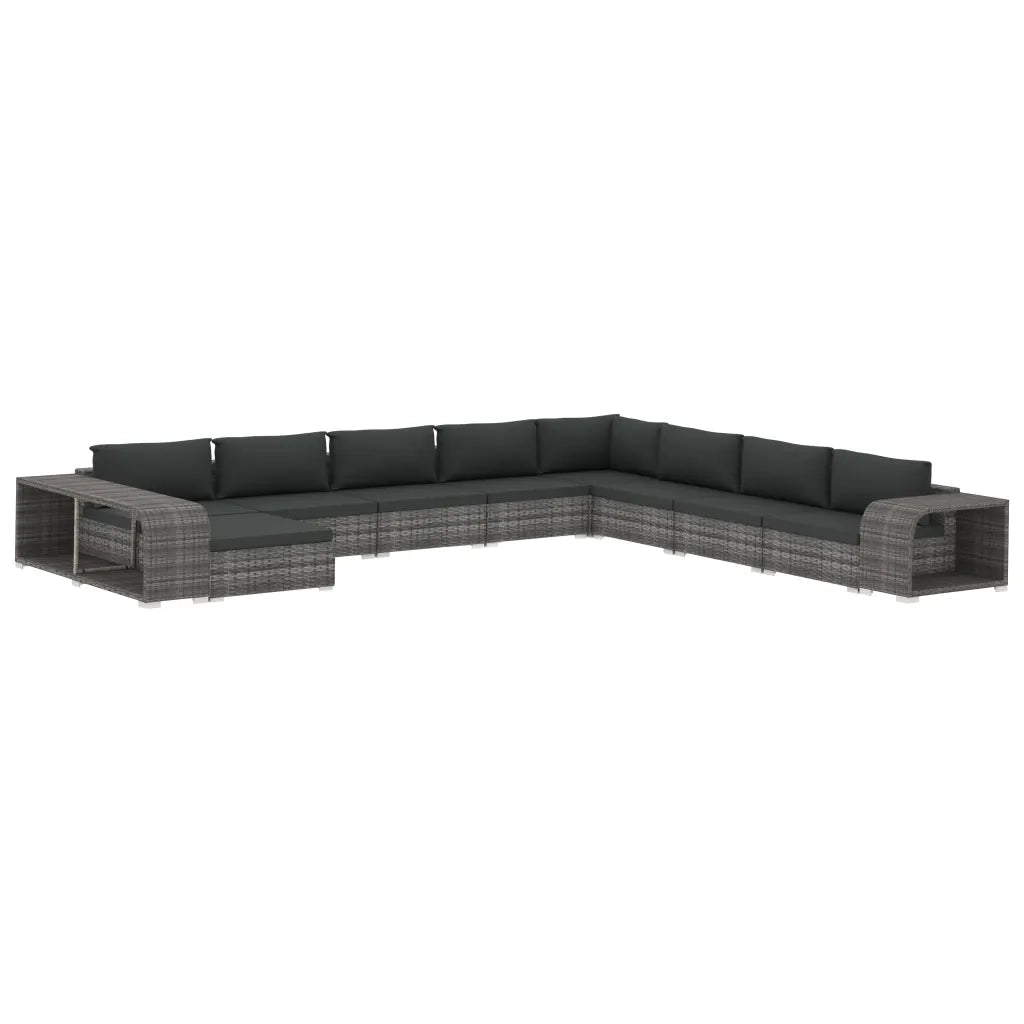 Set Divani da Giardino 11 pz con Cuscini in Polyrattan Grigio 48321