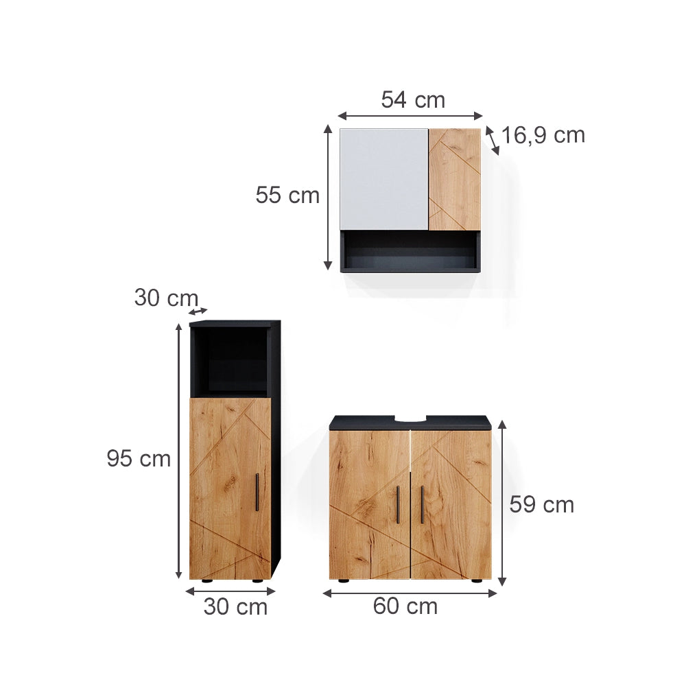 Vicco Set mobili bagno Quercia dorata/antracite 3 parti