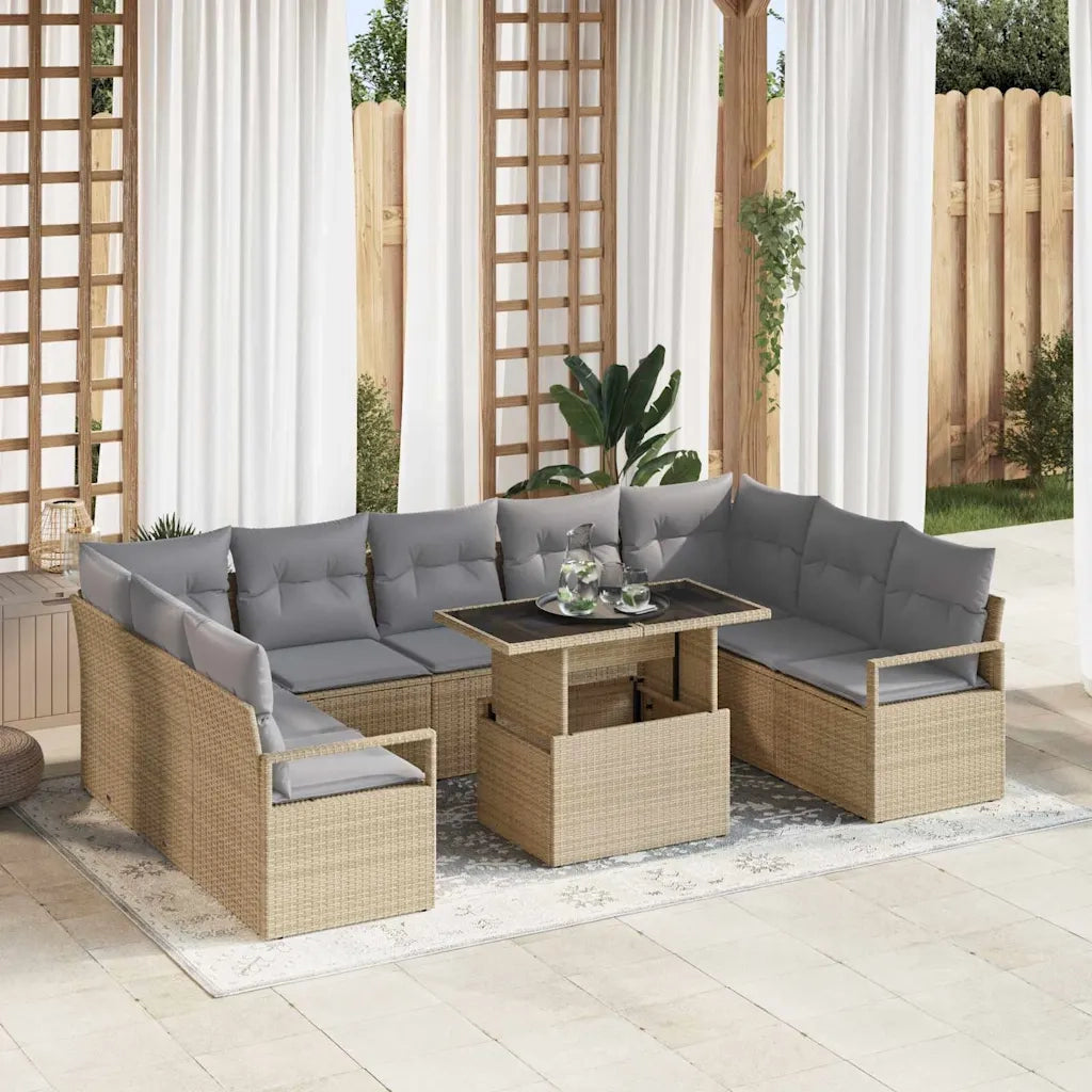 Set Divano da Giardino 10 pcs beige e grigio chiaro polyrattan 3348886