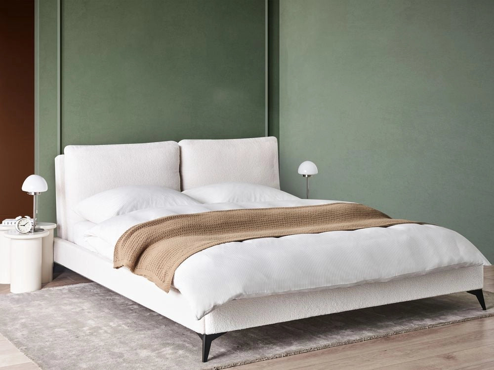 Letto matrimoniale imbottito in bouclè bianco 180 x 200 cm con rete a doghe stile moderno
