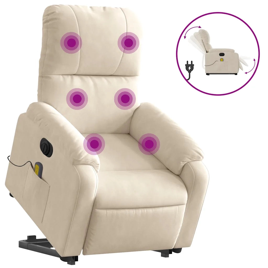 Poltrona a Rialzo Reclinabile Massaggiante Beige in Microfibra 3204955