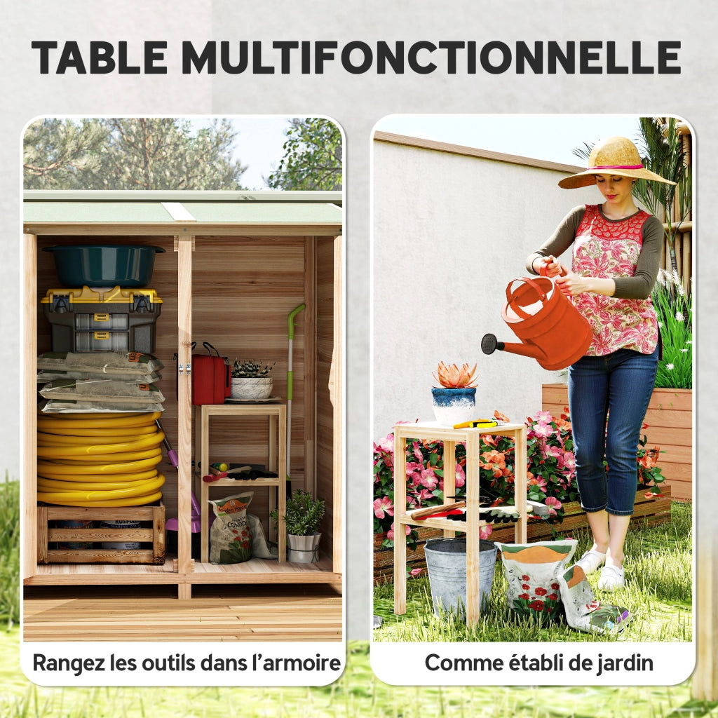 Armadio da giardino in legno con tavolo ¨C zephmum ¨C effetto legno naturale 140x75x157 cm