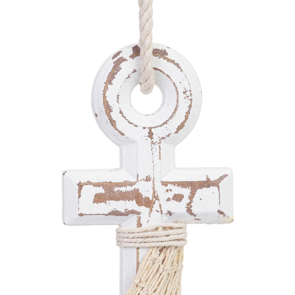 Figura decorativa a forma di ancora in legno bianco 22x2x33 cm
