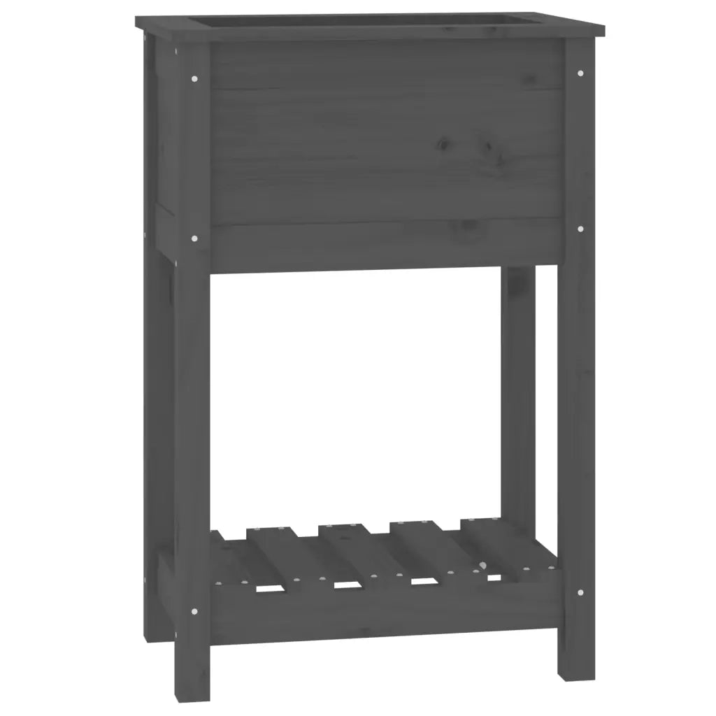 Fioriera con Mensola-Vaso con Ripiano-Contenitore per Piante Grigia 54x34,5x81cm Legno Massello di Pino