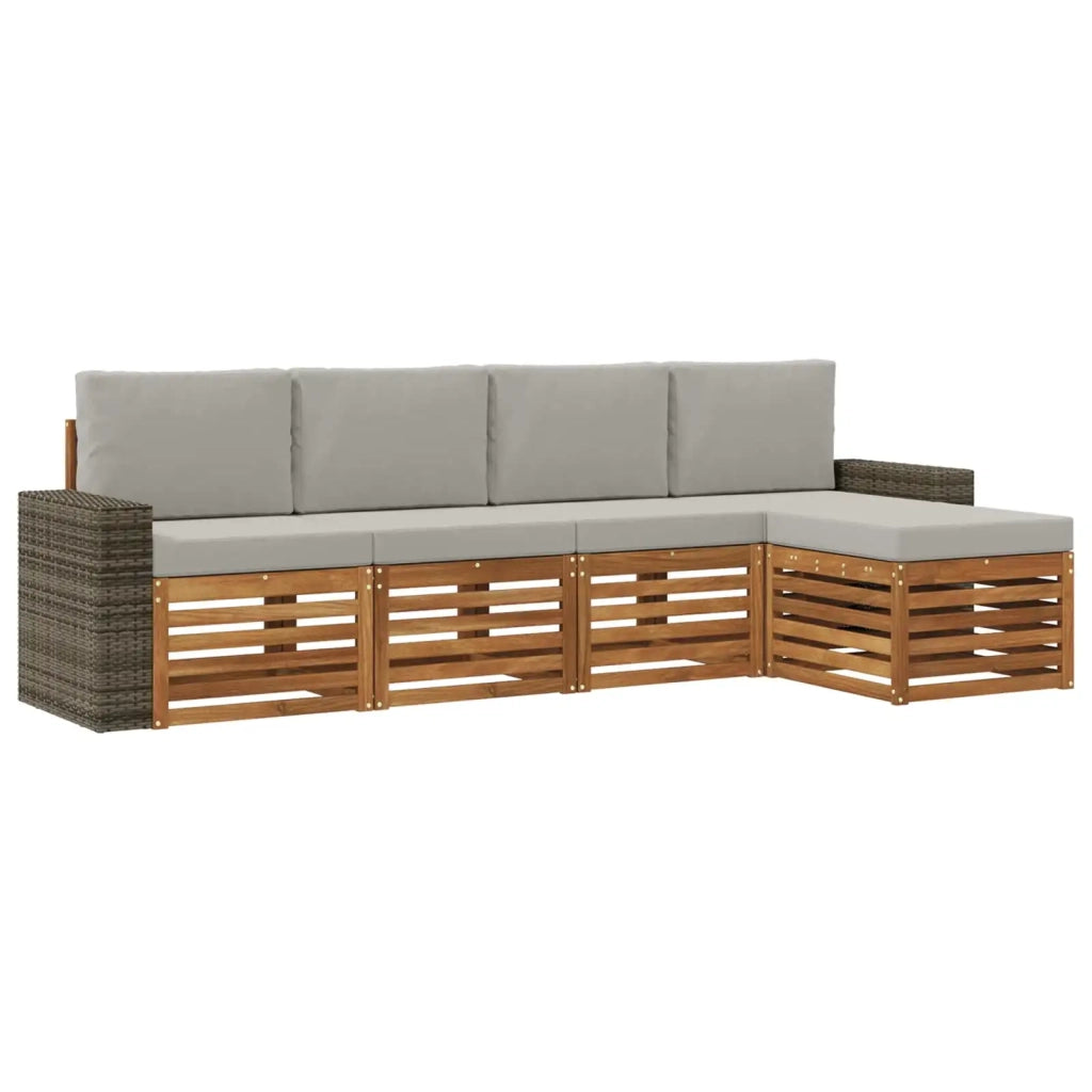 Set di divani da esterno 5 pcs Naturale e Grigio Chiaro