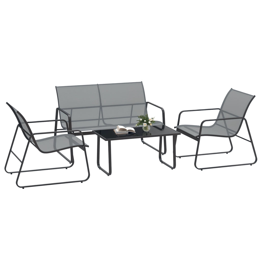 Set da Esterno 4pz con Tavolino da Caff¨¨, Panchina 2 Posti e 2 Sedie, in Metallo e Texteline Grigio Chiaro