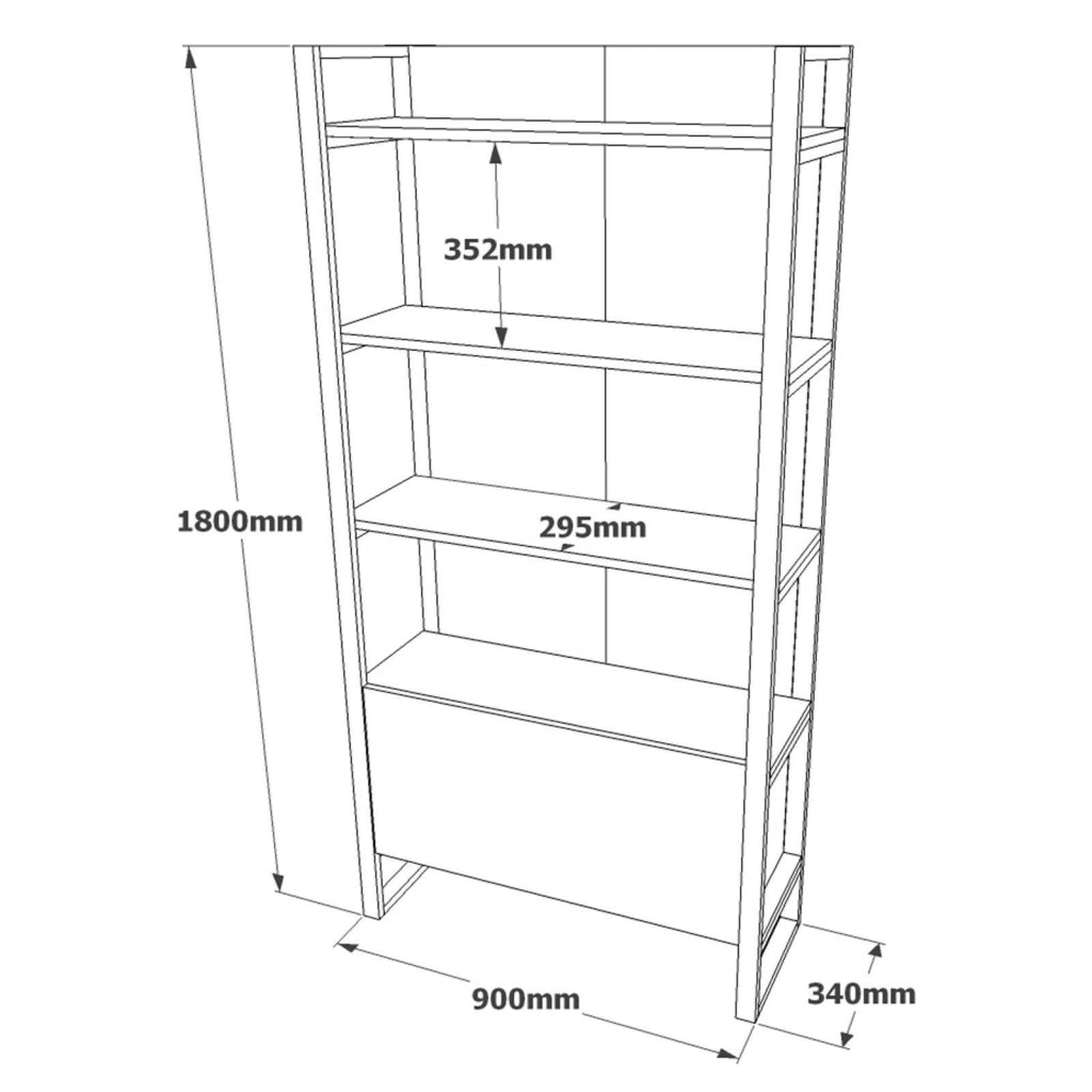 Biblioteca Georges, Libreria 4 Ripiani, 90x34x180h cm Marrone Quercia
