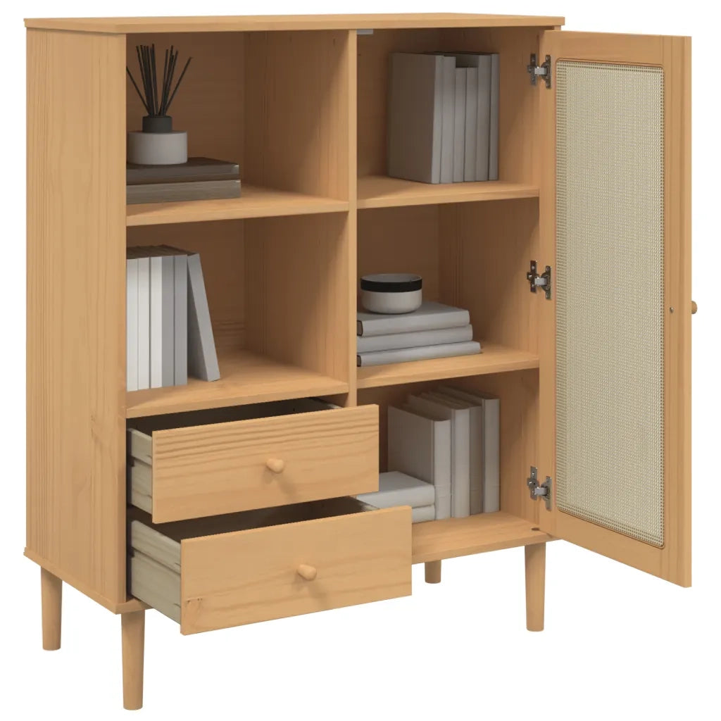 Credenza SENJA Aspetto Rattan Marrone 90x40x112cm Massello Pino 358055