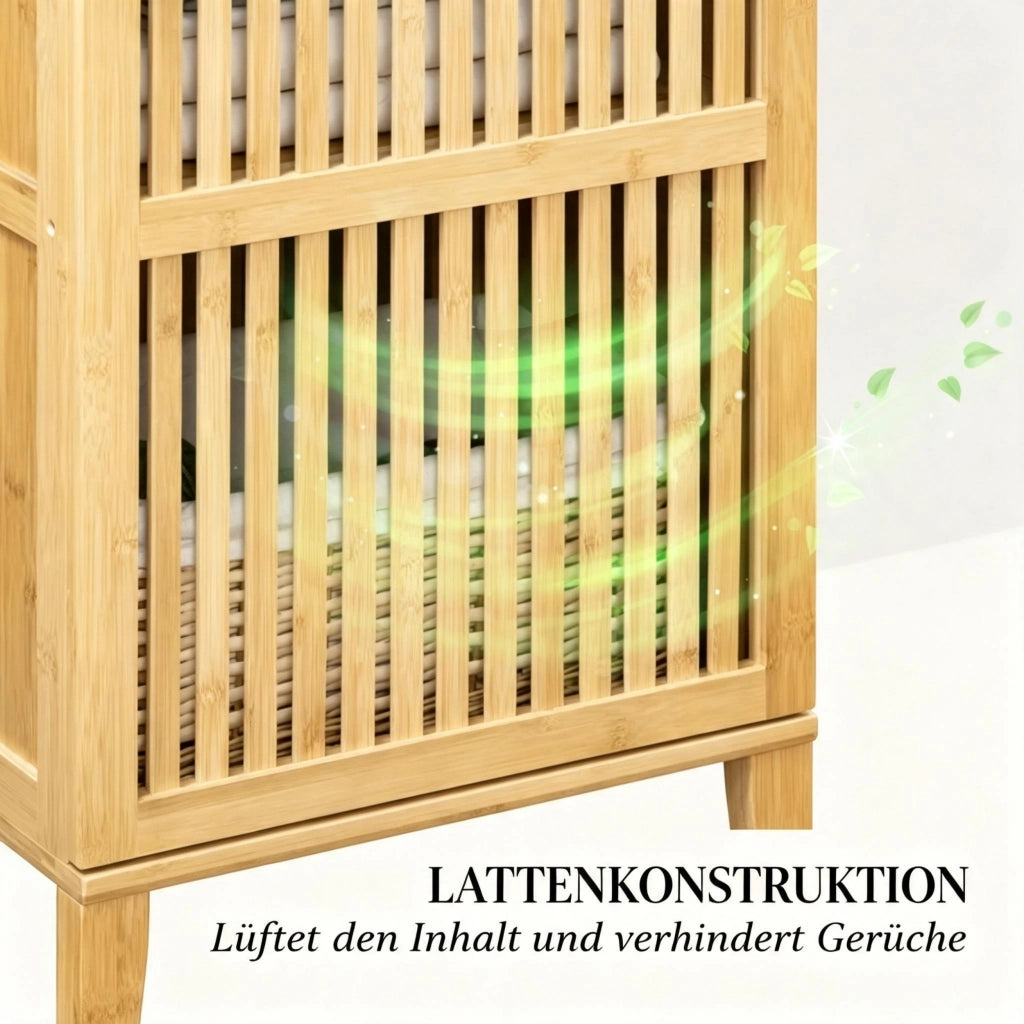 Mobile contenitore in bambù naturale con ante a lamelle, 4 ripiani, design salvaspazio e sistema anti-ribaltamento