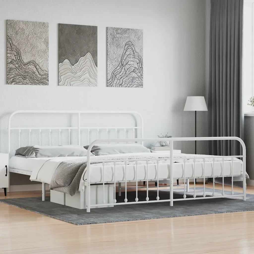 Giroletto con Testiera e Pediera-Struttura Letto Metallo Bianco 200x200 cm 391238