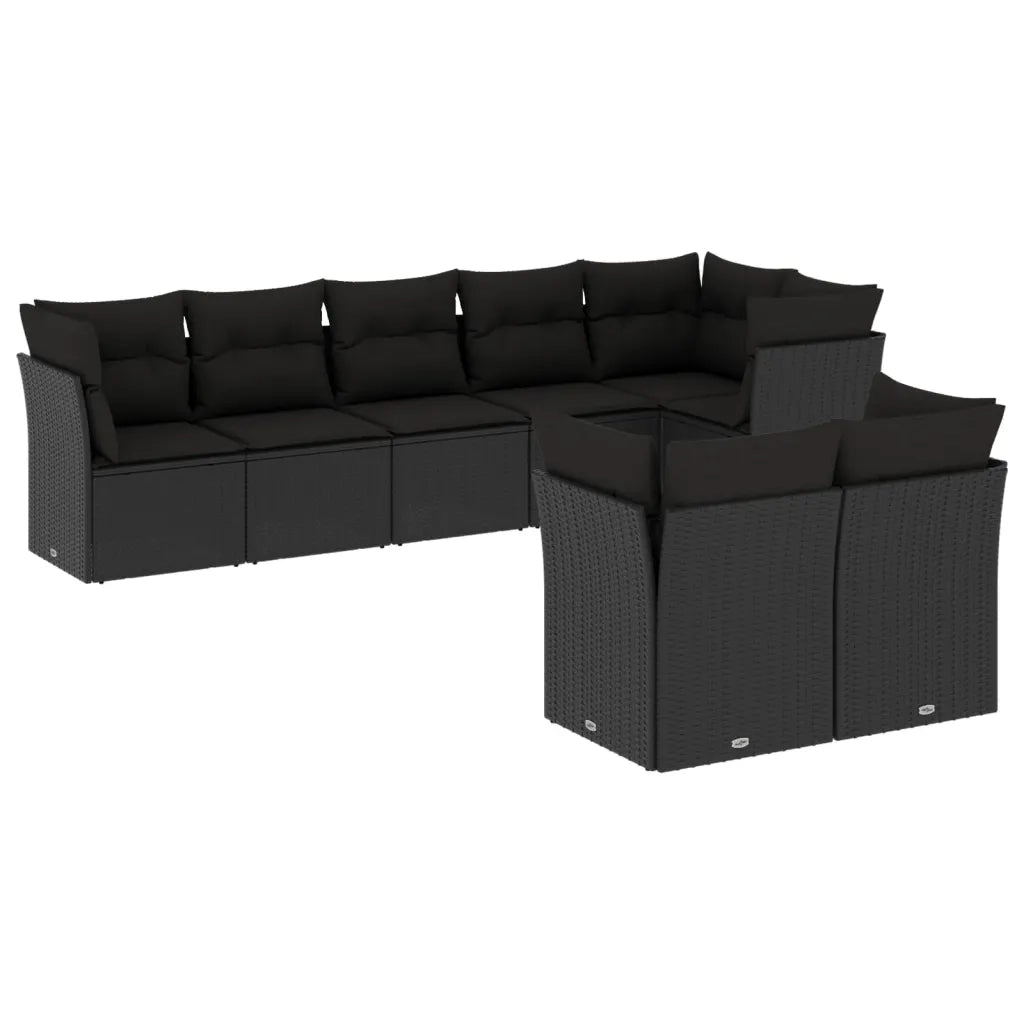 Set Divani da Giardino con Cuscini 8 pz Nero in Polyrattan 3217905