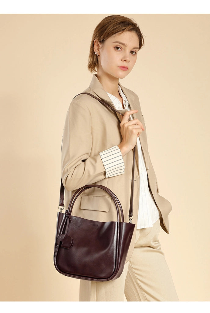 Borsa a tracolla da donna stile retr¨° in vera pelle, marrone