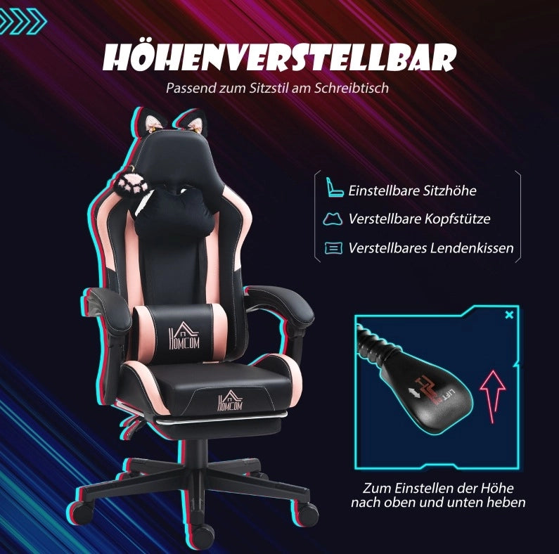 Poltrona da gaming nera con orecchie da gatto