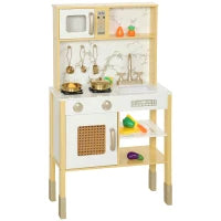 Cucina Giocattolo in Legno con Suono e Accessori, in Acciaio Inox, Oro