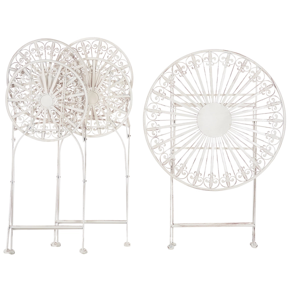 Set da giardino Bistro Bianco Ferro Pieghevole 2 Sedie Tavolo All'aperto Effetto Resistenza UV Ruggine Stile Francese Retro