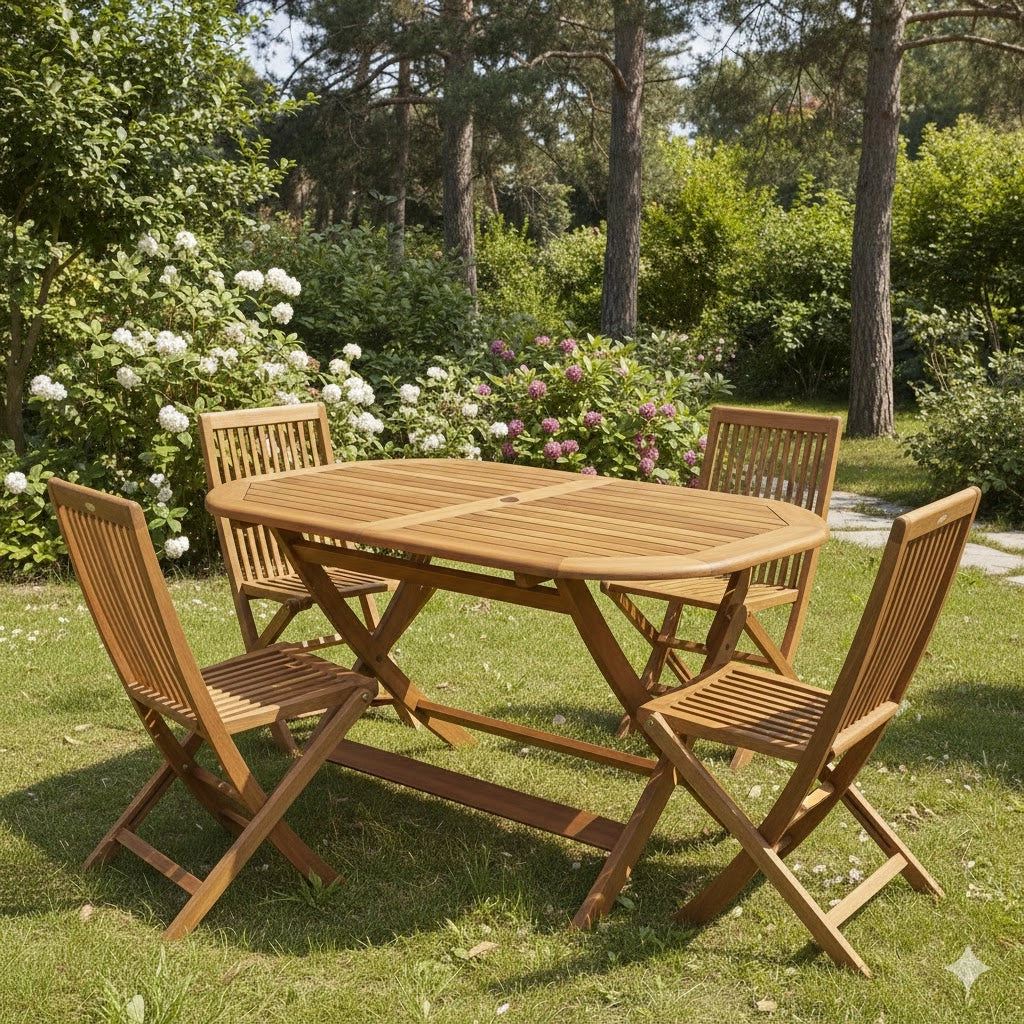 Tavolo Ovale Pieghevole in Legno di Acacia – 120x75xH72 cm