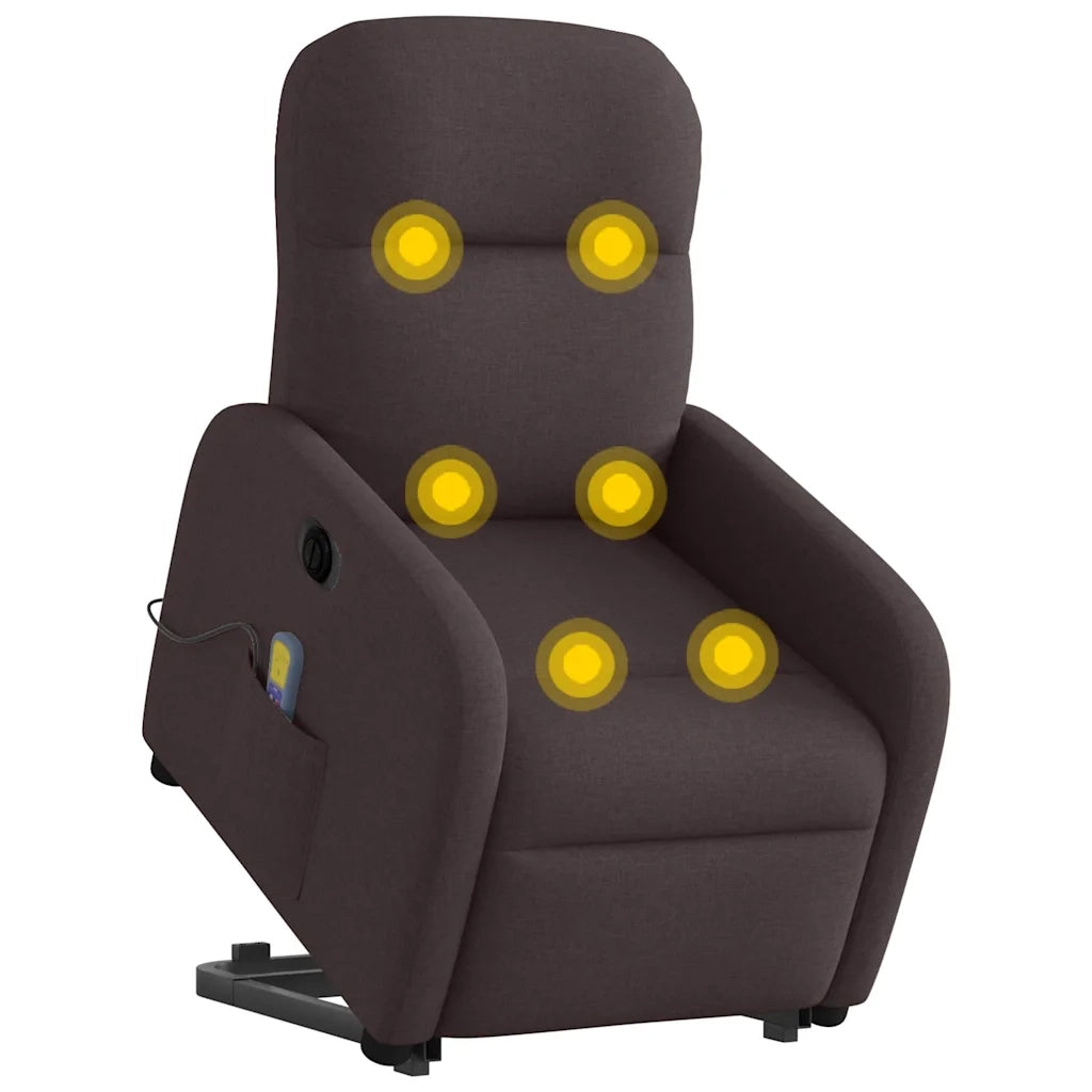 vidaXL Poltrona Alzapersona Massaggio Elettrica Marrone Scuro Tessuto