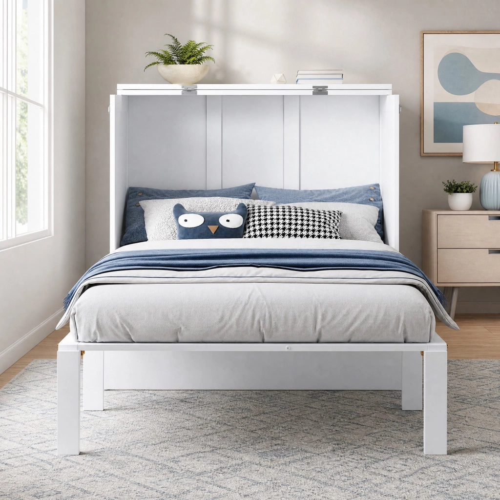 Letto a scomparsa verticale 90x200 cm bianco; design salvaspazio in legno