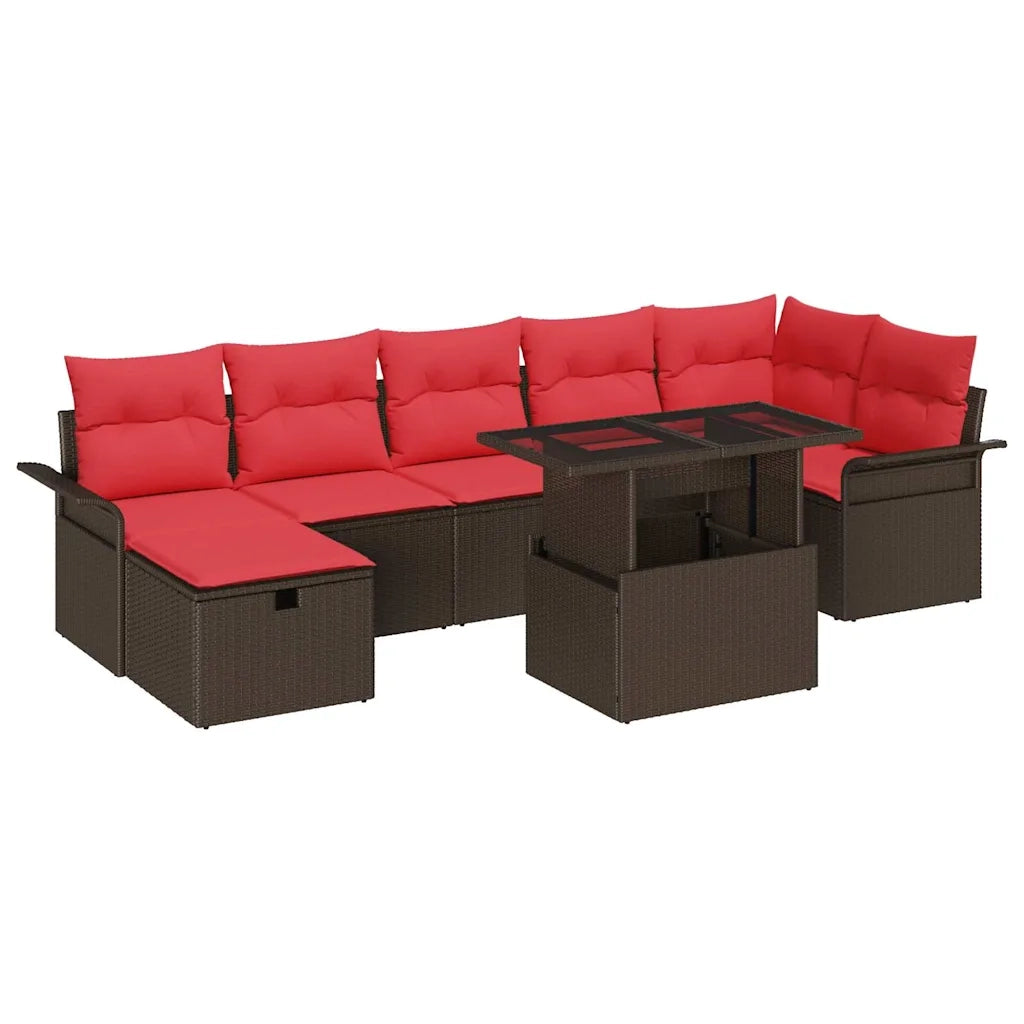 Set Divano da Giardino con cuscino 8 pcs Marrone Poly Rattan
