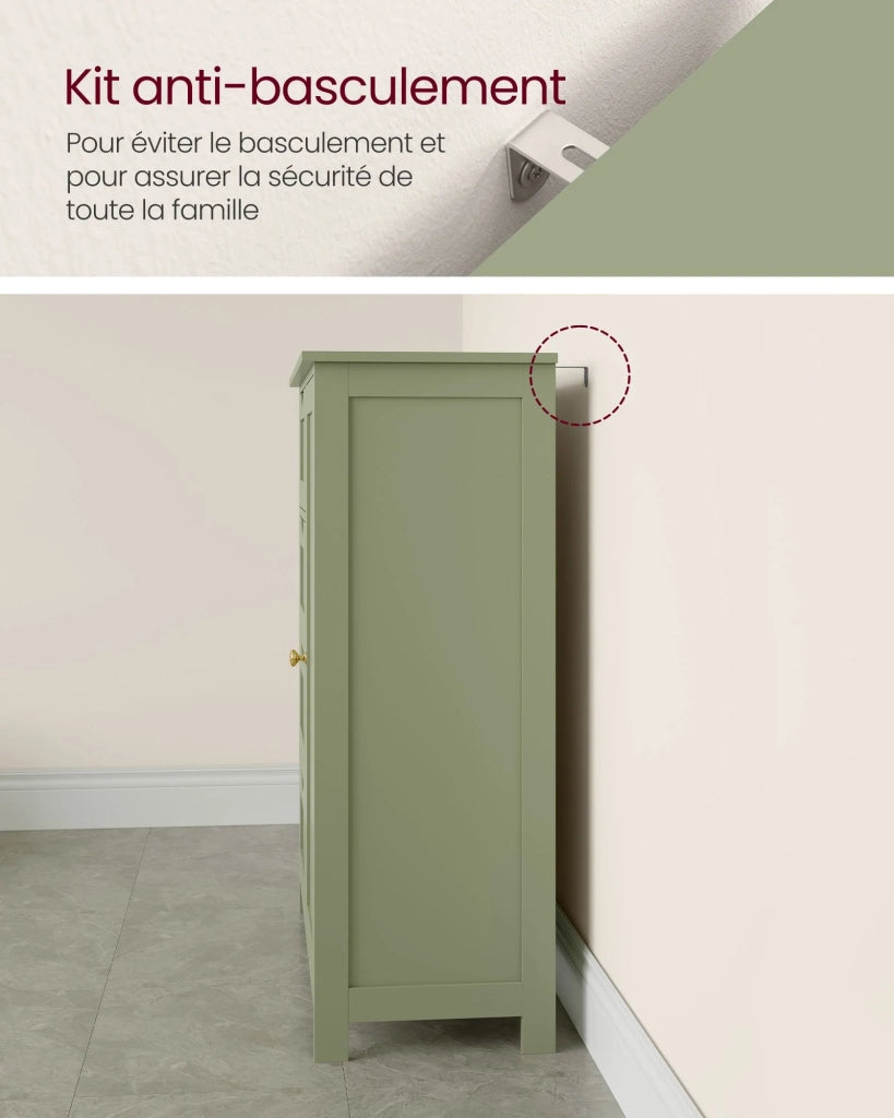 Mobiletto da bagno indipendente mobile contenitore con 4 cassetti 30 x 55 x 82 cm anta singola ripiano regolabile per soggiorno cucina e corridoio verde 12_0006501