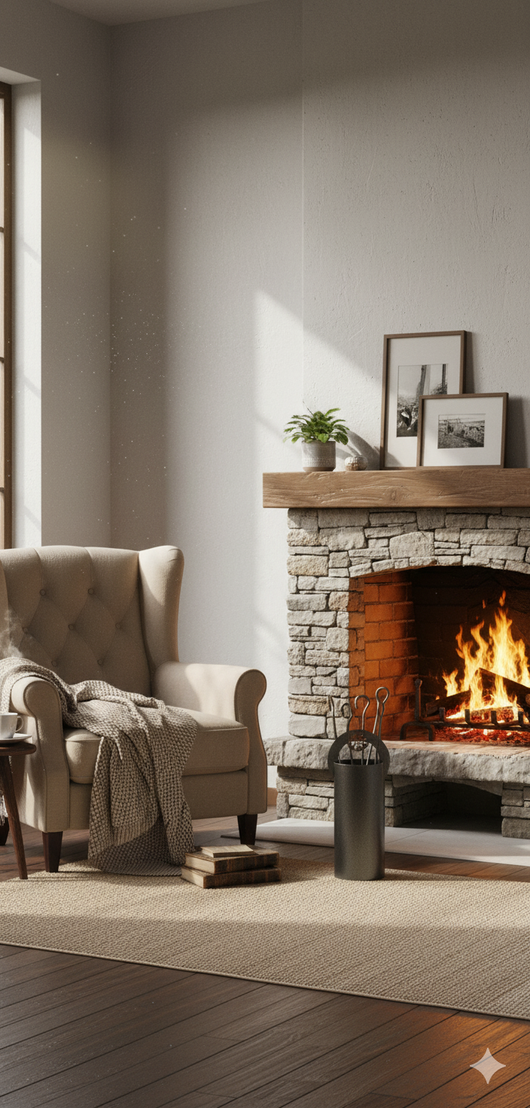 Trespolo per Attrezzi Camino Cilindrico Stella Alpina con Paletta Scopino Attizzino e Pinza Ø15,2x62 cm in Ferro