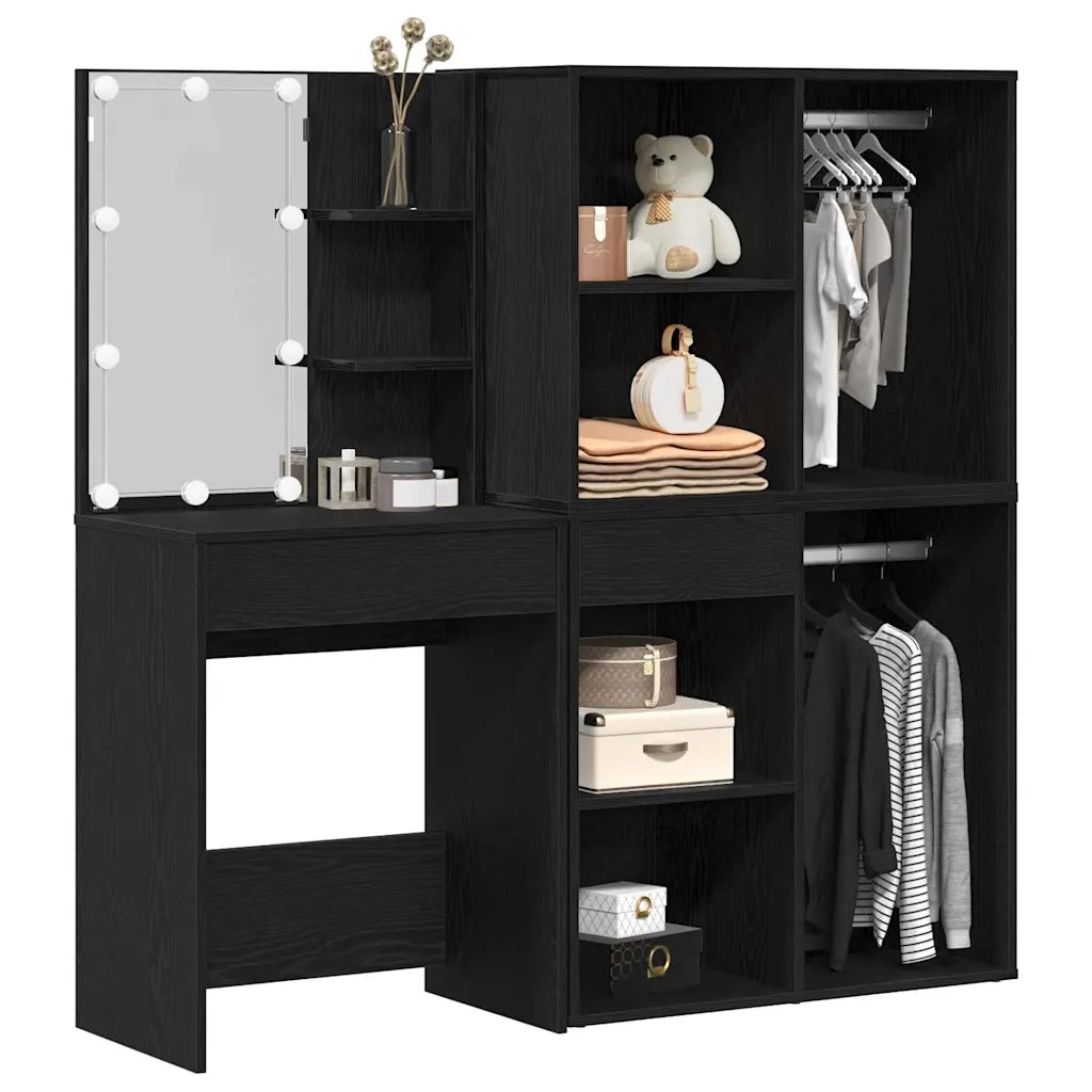 Set Tavolo da Trucco LED Rovere Nero 140 x 40 x 140 cm 3333044