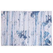 Tappeto tappetino Moquette Tessuto in poliestere beige e blu Motivo astratto invecchiato Fondo rivestito in gomma 140 x 200 cm