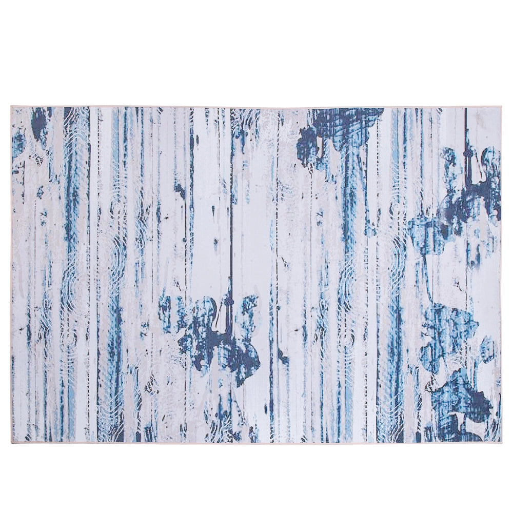 Tappeto tappetino Moquette Tessuto in poliestere beige e blu Motivo astratto invecchiato Fondo rivestito in gomma 140 x 200 cm
