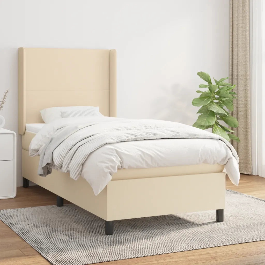 Giroletto a Molle con Materasso-Struttura Letto Crema 90x190 cm in Tessuto 360101
