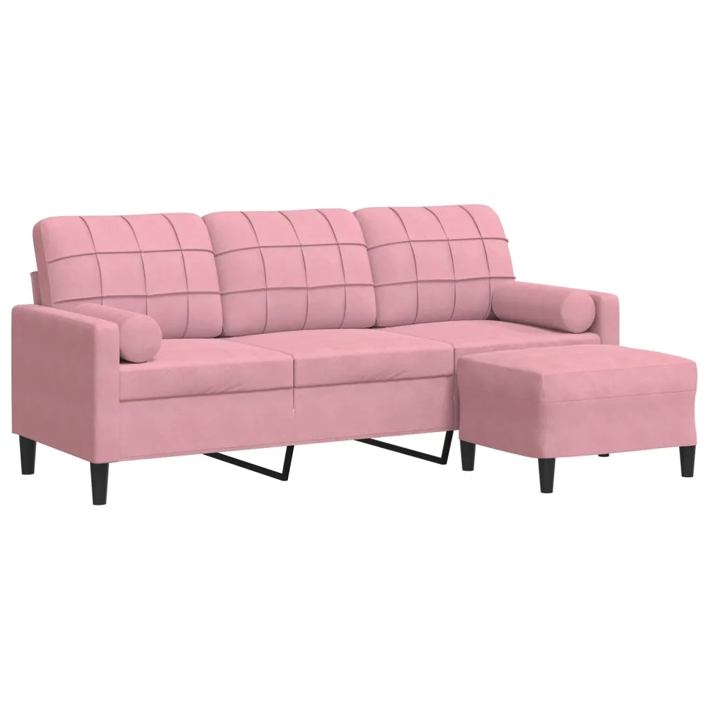 vidaXL Divano a 3 Posti con Poggiapiedi rosa 180 cm in Velluto