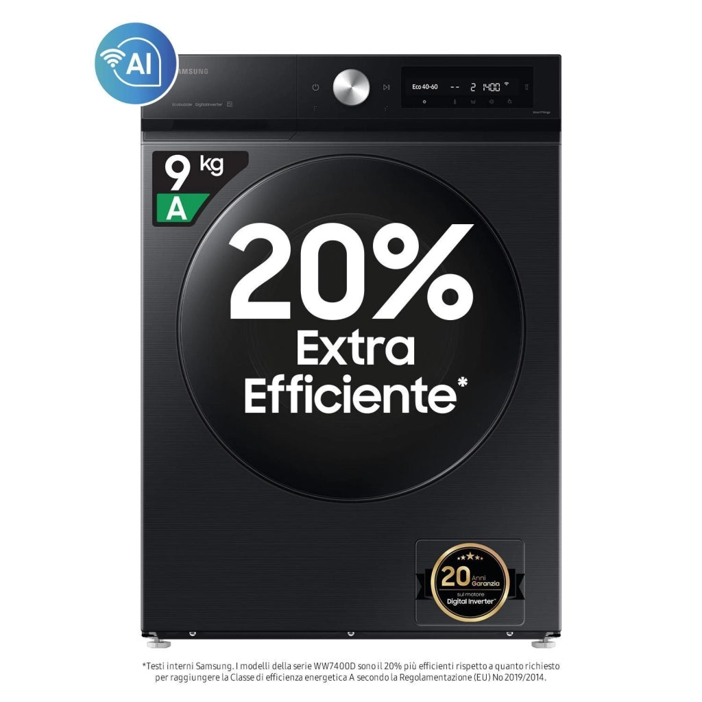 Samsung BESPOKE AI WW90DB7U94GBU3 Lavatrice caricamento frontale Ecodosatore 9Kg 1400 giri Classe A Colore nero