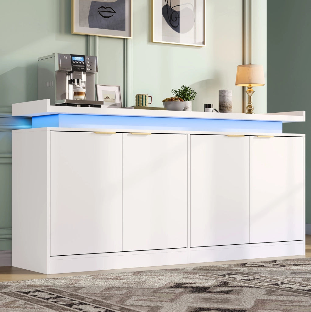 Credenza da cucina bianca con LED RGB, 160 cm