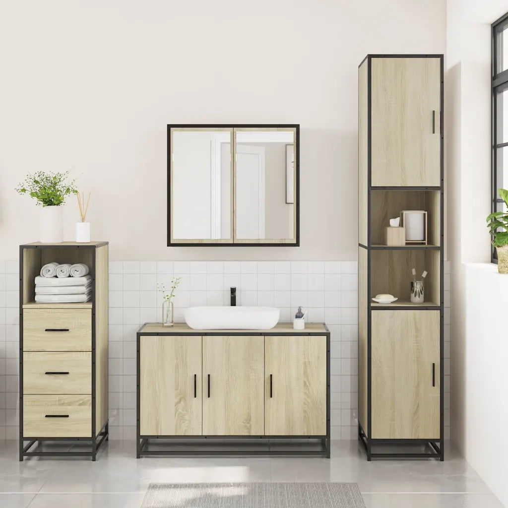 Set Mobili da Bagno 3 pz Rovere Sonoma in Legno Multistrato